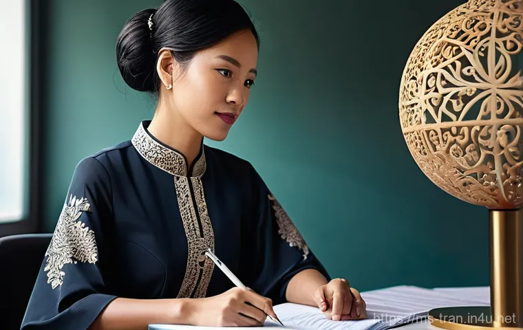통역사 일과와 루틴 - **Prompt 1: The Cultural Navigator**
    A professional female translator, in her late 20s, with a t...