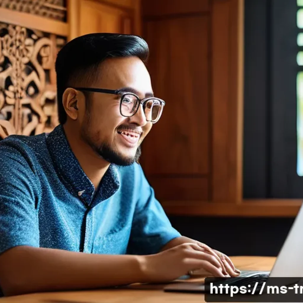 통역사 언어 숙달 비법 - A modern Malay language learner sitting at a cozy wooden desk in a bright room, practicing speaking ...