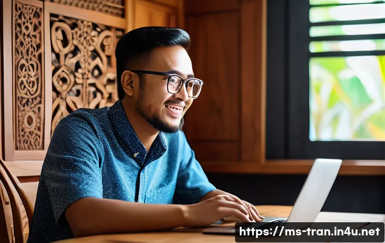 통역사 언어 숙달 비법 - A modern Malay language learner sitting at a cozy wooden desk in a bright room, practicing speaking ...