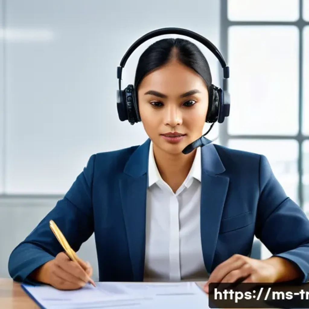 통역사로 성공하는 방법 - A professional Malay interpreter in a modern office setting, attentively listening with high-quality...