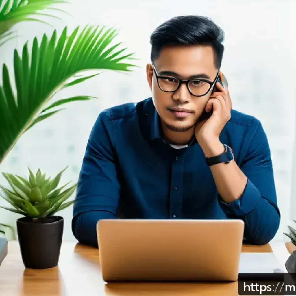 통역사로서 장기 프로젝트 대비법 - A professional Malay translator working at a modern home office, wearing smart casual clothes and gl...