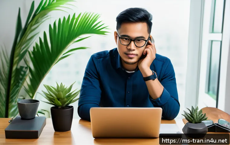 통역사로서 장기 프로젝트 대비법 - A professional Malay translator working at a modern home office, wearing smart casual clothes and gl...